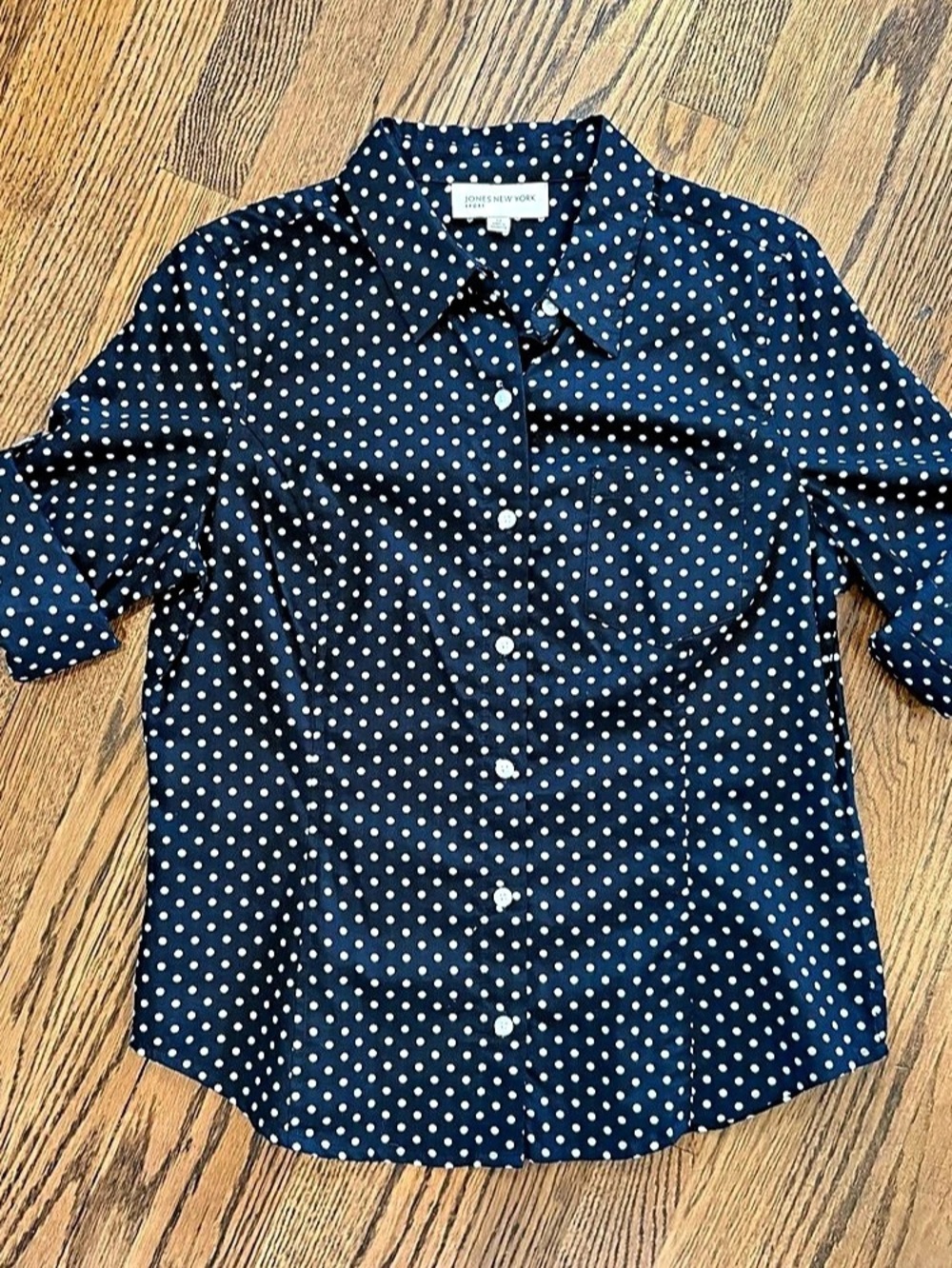 Jones New York Polka Dot Button Down Blue & White Size Medium